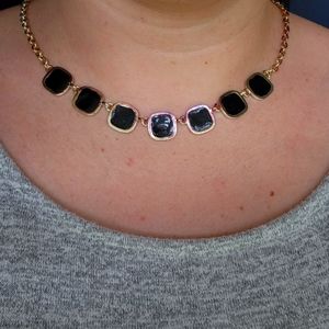 Black stone plated necklace with iridescent chain & hook clasp
